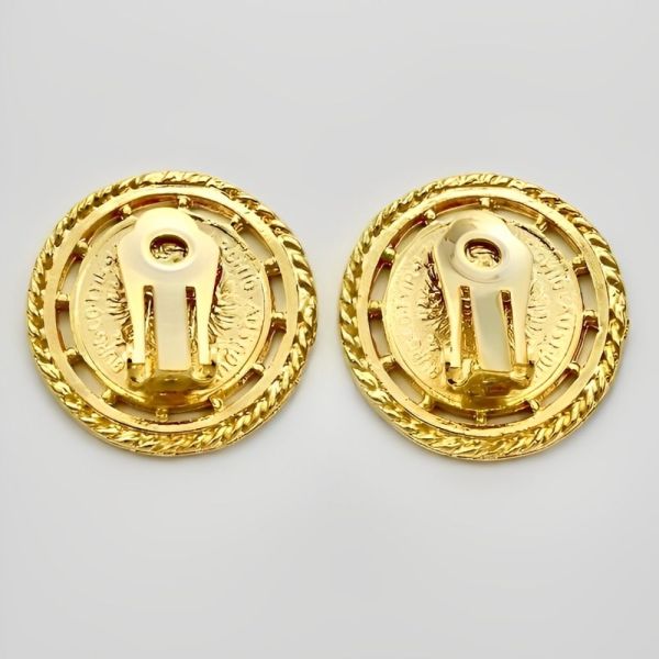 Gold Plated Coin Design Clip On Earrings circa 1980s